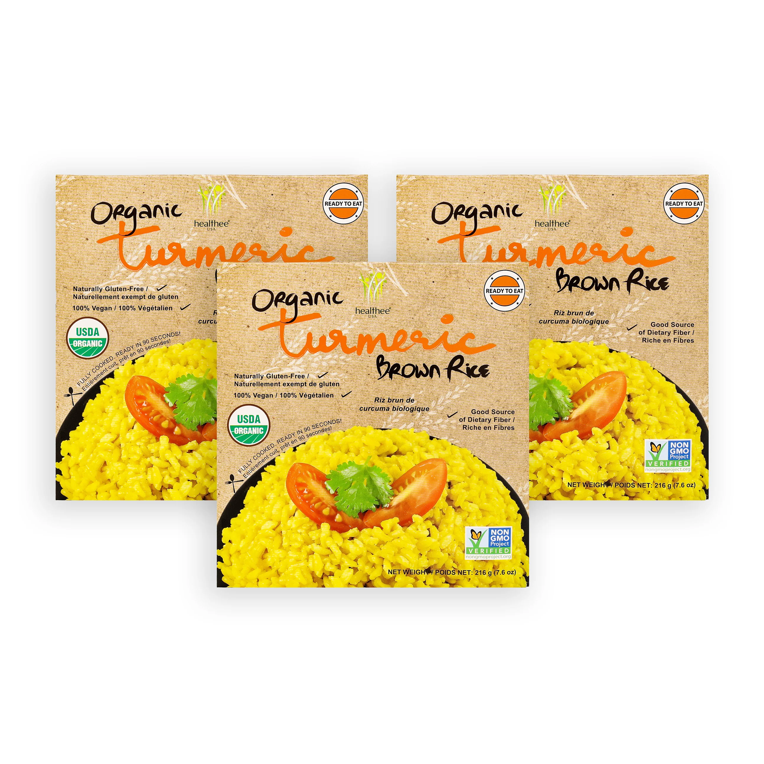 HEALTHEE Organic Turmeric Brown Rice - 3 bowls x 216 grams (7.6 oz.) - Image 5